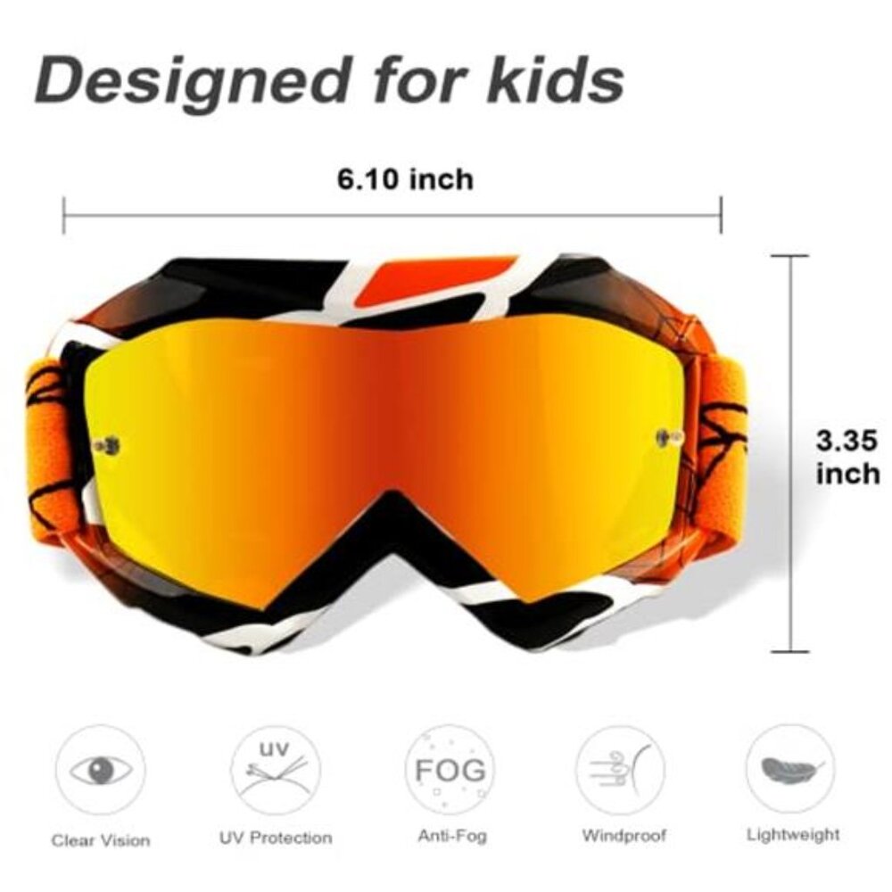 Youth Motocross Goggles Dirt Bike Off Road MX Motorcycle Anti Fog UV Protection - Picture 2 of 7